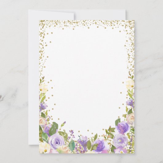 Gold Lila Blumenzwiebeln Kinderdusche Einladungen (Rückseite)