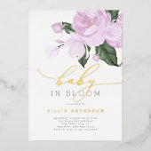 Gold Lila Blütenmädchen-Baby im Blütendusche Folieneinladung (Vorderseite)