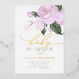 Gold Lila Blütenmädchen-Baby im Blütendusche Folieneinladung