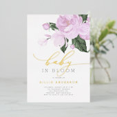 Gold Lila Blütenmädchen-Baby im Blütendusche Folieneinladung (Stehend vorne)