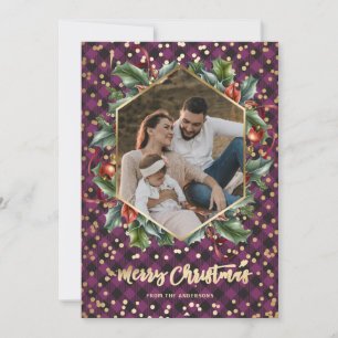 Gold Lila Buffalo Karierte Foto Weihnachtskarten Feiertagskarte