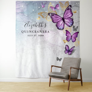 Gold Lila Butterfly Foto Background Tapestes Wandteppich