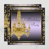 Gold Lila Chandelier Birthday Party Einladung (Vorne/Hinten)