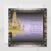 Gold Lila Chandelier Birthday Party Einladung (Rückseite)