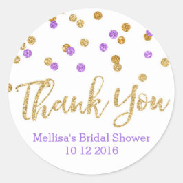 Gold Lila Confetti Brautparty Gefälligkeitstags Runder Aufkleber