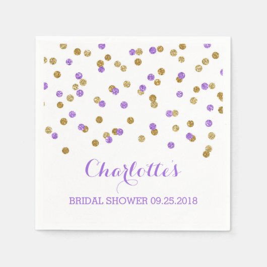 Gold Lila Confetti Brautparty Serviette (Vorderseite)