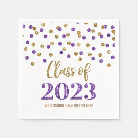 Gold Lila Confetti Class of 2023 Napkins Serviette (Vorderseite)