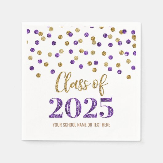 Gold Lila Confetti Class of 2025 Napkins Serviette (Vorderseite)