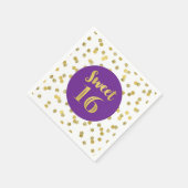 Gold Lila Confetti Sweet 16 Geburtstag Serviette (Ecke)