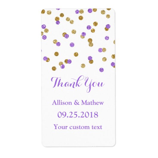 Gold Lila Confetti Wedding Labels (Vorne)