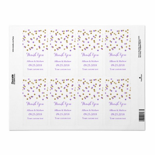 Gold Lila Confetti Wedding Labels (Vorne)