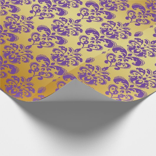 Gold, lila Damast-Muster 2 Geschenkpapier (Ecke)