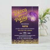 Gold Lila Disco Party Geburtstag Einladung (Stehend Vorderseite)