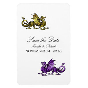 Gold Lila Drache Speichern Sie das Date Magnet