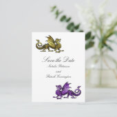 Gold Lila Dragon Save the Date Postkarte (Stehend Vorderseite)