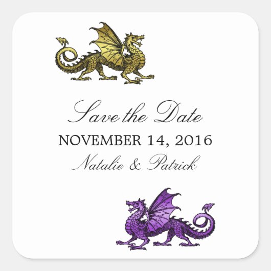 Gold Lila Dragon Save the Date Stickers (Vorderseite)