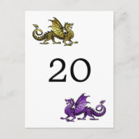 Gold Lila Dragon Tischnummer Postcard
