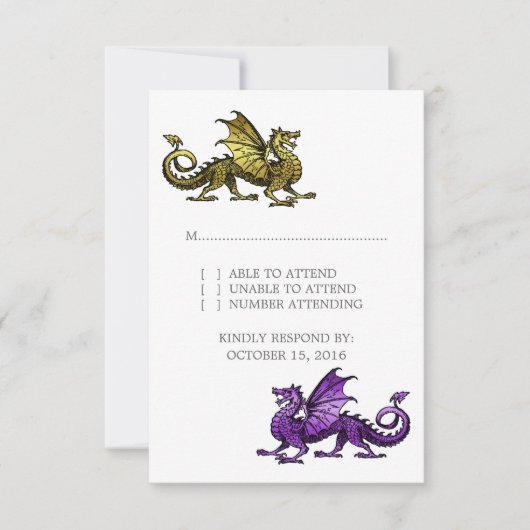Gold Lila Dragon Wedding Response Card RSVP Karte (Vorderseite)