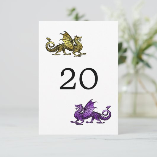 Gold Lila Dragon Wedding Table Card Einladung (Stehend Vorderseite)