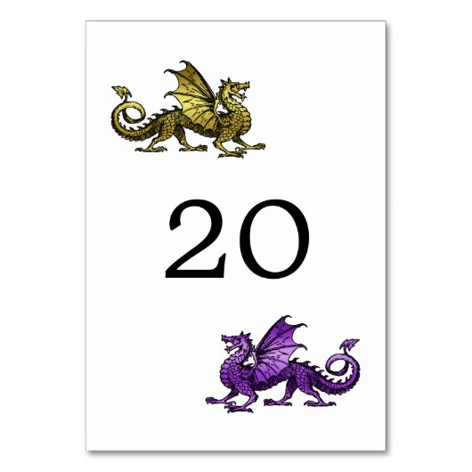 Gold Lila Dragon Wedding Table Card Tischnummer (Vorderseite)