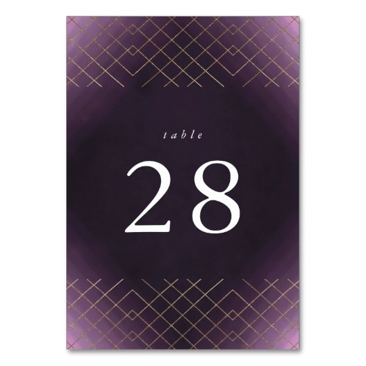 Gold Lila Elegance Diamond Geo Deko Wedding Tischnummer (Vorderseite)