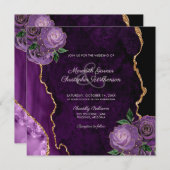 Gold Lila florale Rose Agate Hochzeit Einladung (Vorne/Hinten)
