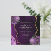 Gold Lila florale Rose Agate Hochzeit Einladung (Stehend Vorderseite)