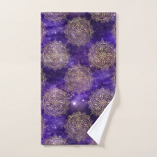 Gold & Lila Galaxy Dharma Mandala Muster Badhandtuch Set (Handtuch)