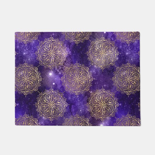 Gold & Lila Galaxy Dharma Mandala Muster Fußmatte (Vorderseite)