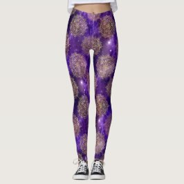 Gold & Lila Galaxy Dharma Mandala Muster Leggings