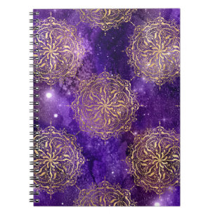 Gold & Lila Galaxy Dharma Mandala Muster Notizblock