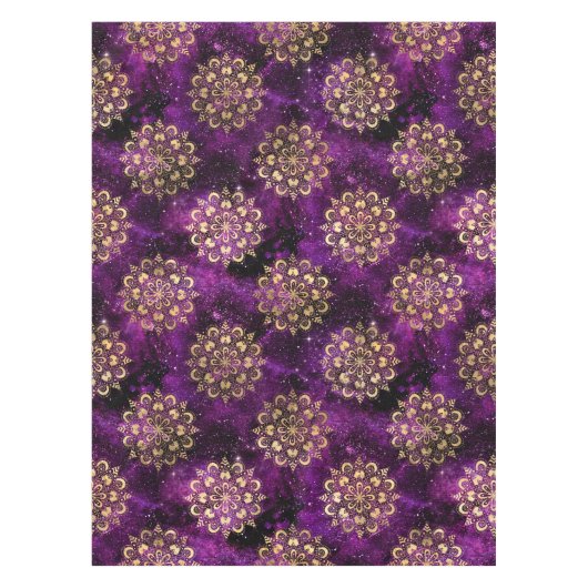 Gold & Lila Galaxy Dharma Mandala Muster Tischdecke (Vorderseite)