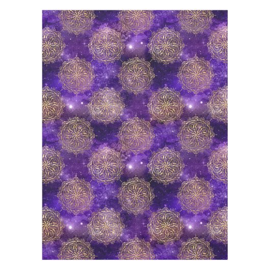 Gold & Lila Galaxy Dharma Mandala Muster Tischdecke (Vorderseite)
