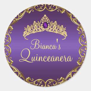 Gold & Lila Gem Tiara Quinceanera Sticker