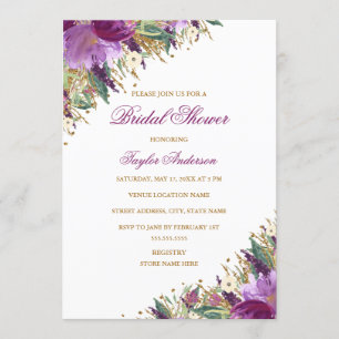 Gold Lila Glitter Amethyst Florale Brautparty-Einl Einladung