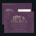 Gold lila Glitzer 50 und fabelhafte Geburtstagspar<br><div class="desc">Gold lila Glitzer Effekt 50 und fabelhafte Geburtstagsfeier Einladung. Modernes,  monochromes Skripttext. Teil einer Sammlung.</div>