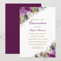 Gold Lila Glitzer Amethyst Floral Quinceanera