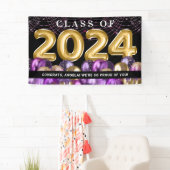 Gold Lila Glitzer Class of 2024 Abschluss Banner (Insitu)
