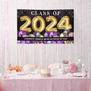 Gold Lila Glitzer Class of 2024 Abschluss Banner