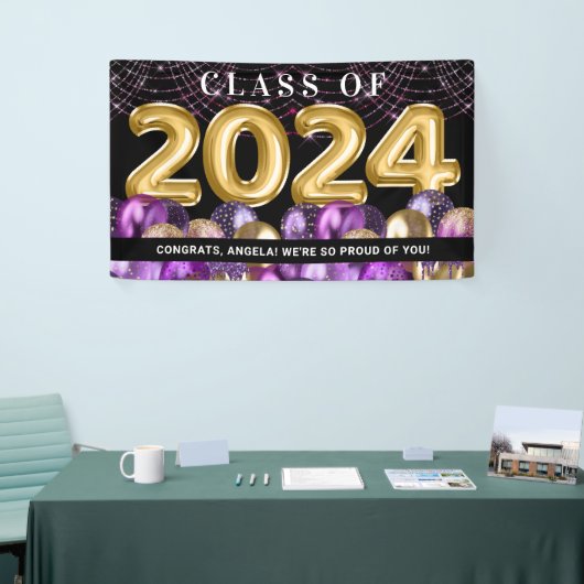 Gold Lila Glitzer Class of 2024 Abschluss Banner (Messeveranstaltung)