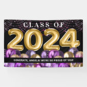 Gold Lila Glitzer Class of 2024 Abschluss Banner (Horizontal)