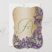 Gold Lila Green Vintag Peacock Paisley Wedding Einladung (Rückseite)