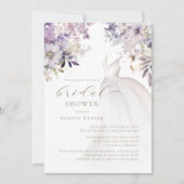 Gold Lila Greenery Wedding Dress Brautparty Einladung (Vorderseite)