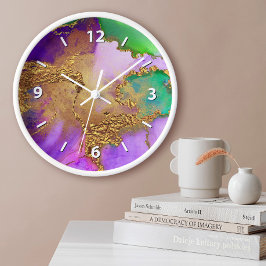 Gold lila grün aqua schick glamour Achat Wasserfar Große Wanduhr