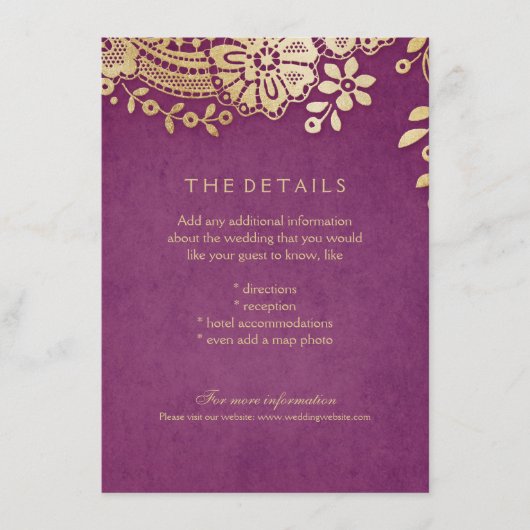 Gold lila Hochzeitskarte Begleitkarte (Vorderseite)