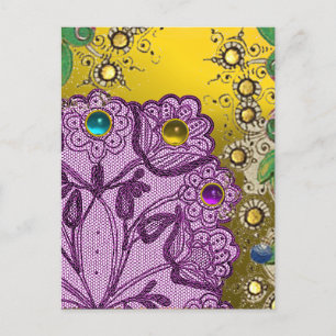 GOLD LILA LACE BLUME UND FARBHAFTE GEMSTONEN POSTKARTE