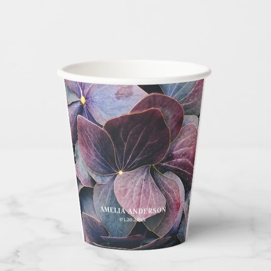 Gold Lila Lavander Hydrangeas Geburtstagspartei Pappbecher (Vorderseite)