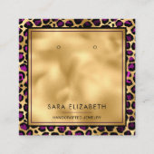 Gold Lila Leopard Print Earring Display Card Quadratische Visitenkarte (Vorderseite)