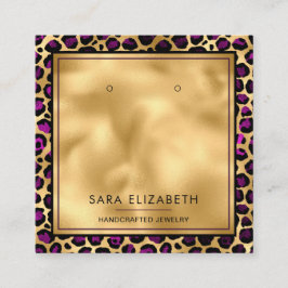Gold Lila Leopard Print Earring Display Card Quadratische Visitenkarte