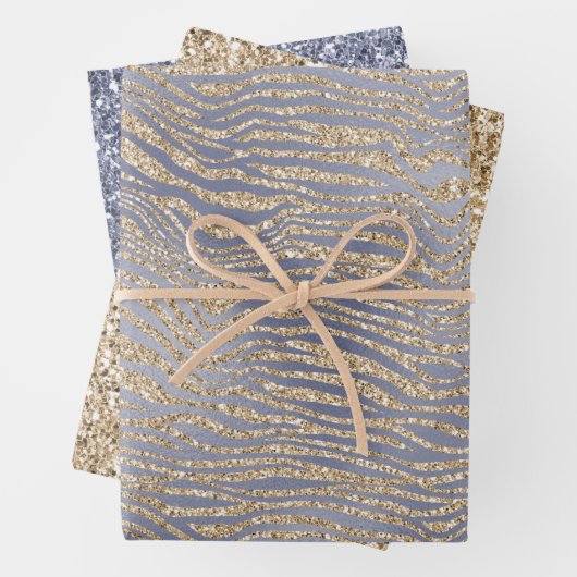 Gold Lila Luxe Glitzer Zebra Geschenkpapier Set (Beispiel)